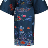 Short Crane And Dragon Print Pure Silk Kimono Robes
