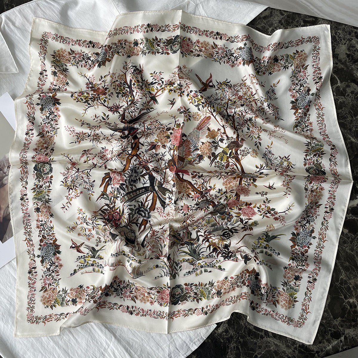 100% Silk Scarf For Women Floral Print Square Silk Scarf