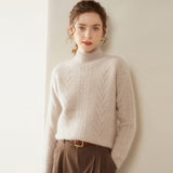 Womens Mock Neck Cable Knit Cashmere Sweater Textured Cashmere Pullover