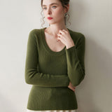 Womens Scoop Neck Cashmere Sweater Long Sleeve Cashmere Knit Top