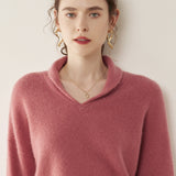 Womens Shawl Collar Cashmere Sweater V Neck Long Sleeve Cashmere Pullover