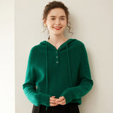 Womens Cashmere Hoodie Sweater Button Neck Cashmere Knit Pullover