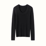 Womens Scoop Neck Cashmere Sweater Long Sleeve Cashmere Knit Top