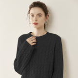 Womens Cable Knit Cashmere Sweater Crew Neck Cashmere Pullover Multi Colors