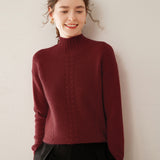Womens Ribbed Mock Neck Cashmere Sweater Cable Knit Cashmere Pullover