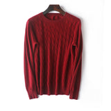 Mens Diamond Knit Cashmere Sweater Crew Neck Long Sleeve Cashmere Pullover