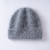 Fuzzy Cashmere Beanie Unisex Winter Cashmere Hat with Ribbed Cuff