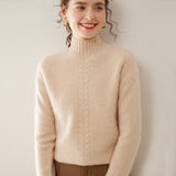 Womens Ribbed Mock Neck Cashmere Sweater Cable Knit Cashmere Pullover