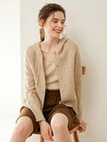 Womens Cashmere Cardigan Button Front Cashmere Sweater Cable Knit Cashmere Hooded