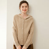 Womens Cashmere Cardigan Button Front Cashmere Sweater Cable Knit Cashmere Hooded