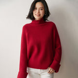 Womens Ribbed Cashmere Sweater Turtleneck Cashmere Raglan Pullover
