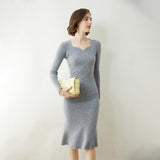 Womens Cashmere Sweater Dress Long Sleeve Ribbed Knit Cashmere Midi Dress
