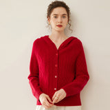 Womens Cashmere Cardigan Button Front Cashmere Sweater Cable Knit Cashmere Hooded