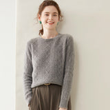 Womens Diamond Knit Cashmere Sweater Long Sleeve Crew Neck Cashmere Pullover