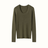 Womens Scoop Neck Cashmere Sweater Long Sleeve Cashmere Knit Top