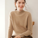 Womens Mock Neck Cashmere Sweater Long Sleeve Cashmere Pullover Ribbed Finishing