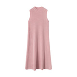 Womens Sleeveless Cashmere Dress Mock Neck Cashmere Knit Midi Dress