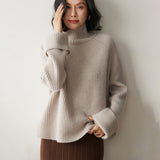 Womens Ribbed Cashmere Sweater Turtleneck Cashmere Raglan Pullover