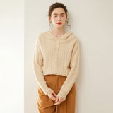 Womens Cable Knit Cashmere Hooded Cashmere Henley Sweater