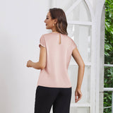 Womens Silk Tops Round Neck Short Sleeves Pure Silk Shirts