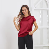 Womens Silk Tops Round Neck Short Sleeves Pure Silk Shirts