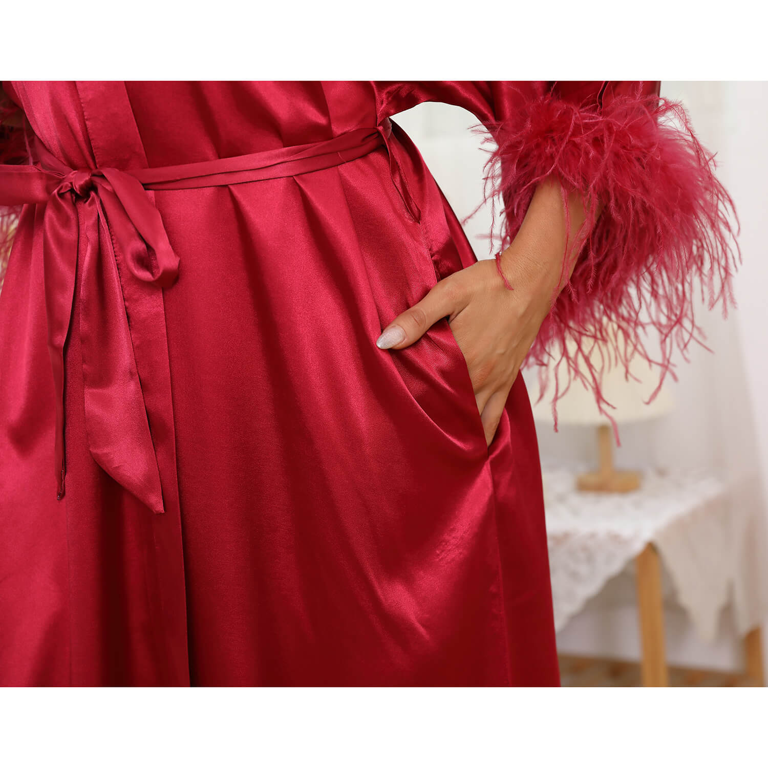 Bridal Silk Kimono Robes With Ostrich Feather Silk Robe