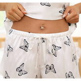 Butterfly Print Silk Camisole Silk Pajama Shorts Women Silk Pajamas White XS
