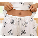 Butterfly Print Silk Camisole Silk Pajama Shorts Women Silk Pajamas White XS