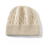 Cashmere Beanie Solid Cable Knitted Cashmere Winter Hat for Women and Men
