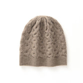 Cashmere Beanie Textured Cashmere Hat with All - Over Cable Ribbed Edge