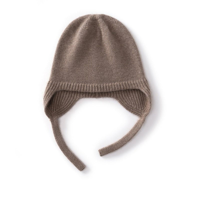 Cashmere Earflap Beanie Pure Cashmere Bonnet Cap Cashmere Winter Hat with Strings