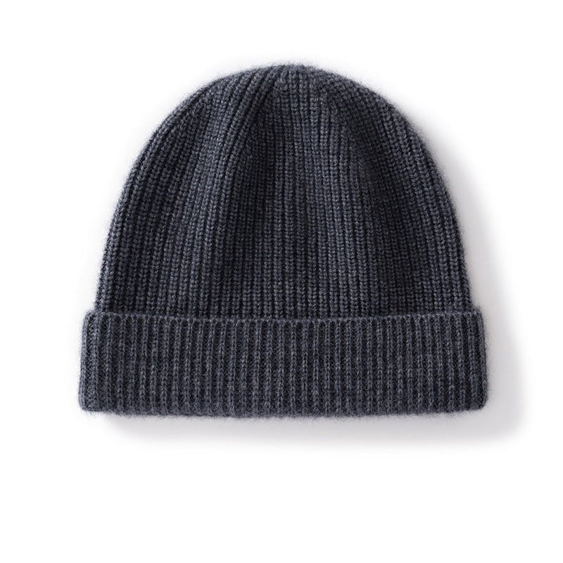 Cashmere Knit Beanie Hat with Fold Over Cuff Ribbed Winter Cashmere Cap
