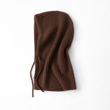 Cashmere Ribbed Knit Hood Adjustable Drawstring Cashmere Balaclava