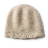 Chevron Border Pure Cashmere Beanie Cashmere Hat Textured Knit