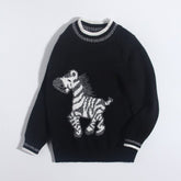 Childrens Cashmere Sweater Zebra Pattern Crew Neck Cashmere Pullover