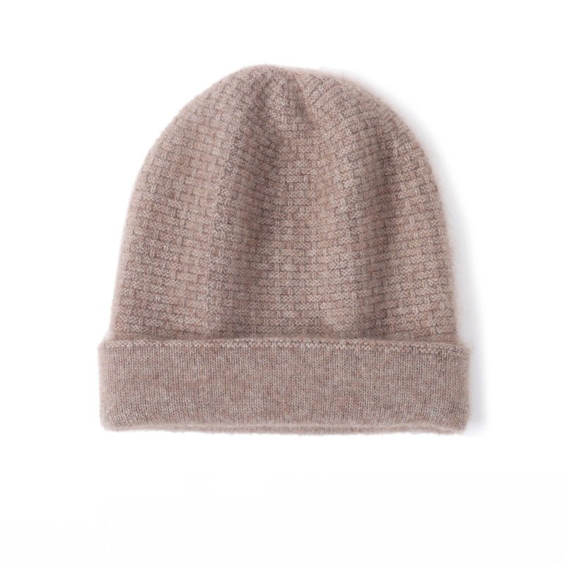 Double Layer Waffle - knit Pure Cashmere Beanie Folded Cuff Cashmere Winter Hat