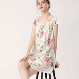Floral Print Silk Nightgown For Women Loose Silk Nightdress