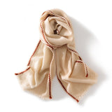 Fringed Pure Cashmere Scarf for Women Cashmere Wrap with Woven Trim