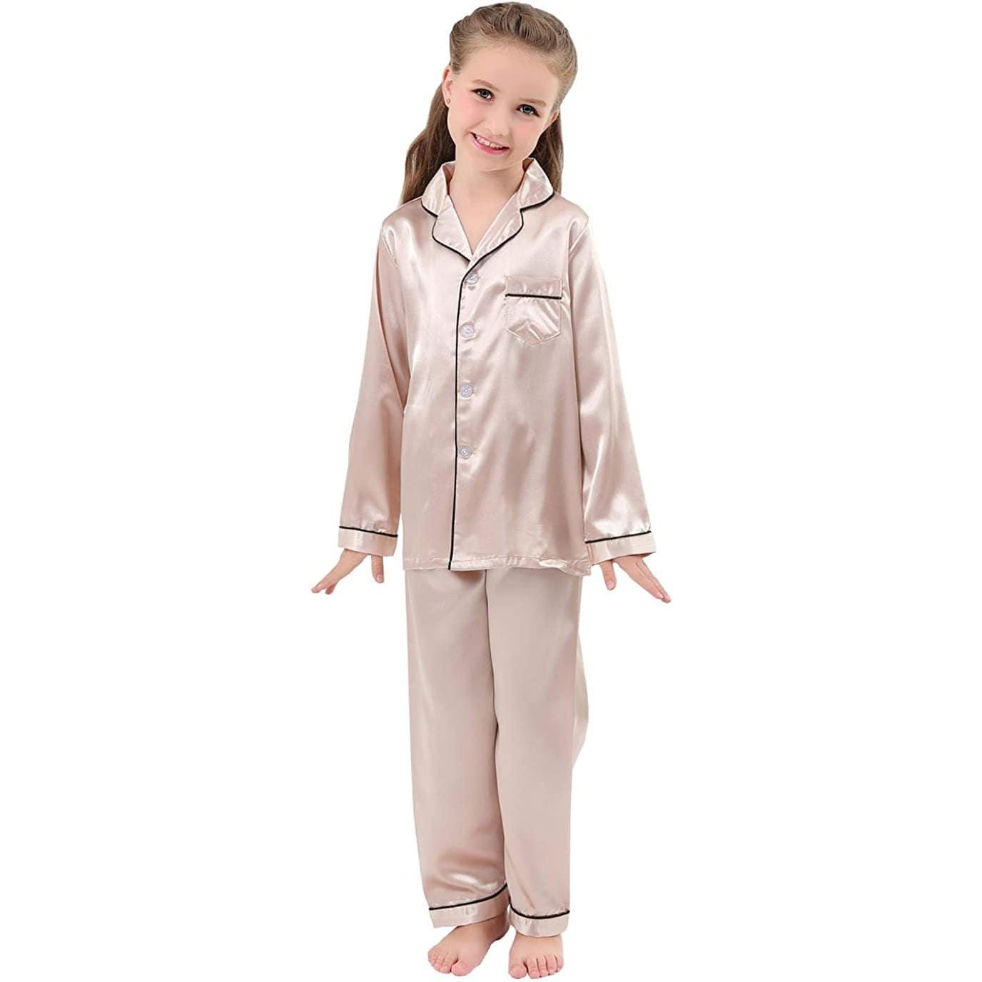 Girls Silk Pajama Set Long Unisex Silk Pajamas For Kids