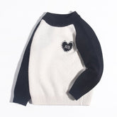 Kids Cashmere Sweater Black and White with Stitched Heart Design Cashmere Knit Pullover