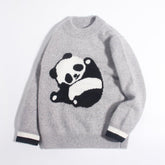 Kids Cashmere Sweater Panda Design Cashmere Pullover Ribbed Cuffs