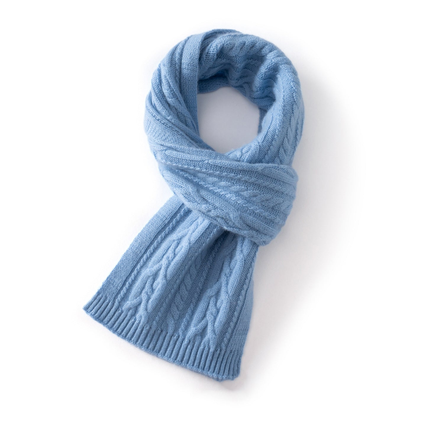 Kids Colorful Knit Cashmere Scarf Pure Cashmere Cable Scarf with Ribbed Ends