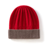 Kids Ribbed Cashmere Knit Beanie Folded Edge Colorblock Cashmere Knit Hat