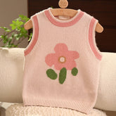 Kids Spring Fall Cashmere Vest Flower Design Cashmere Knit Pullover