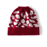 Leopard Jacquard Cashmere Beanie for Women Rib Knit Cashmere Hat