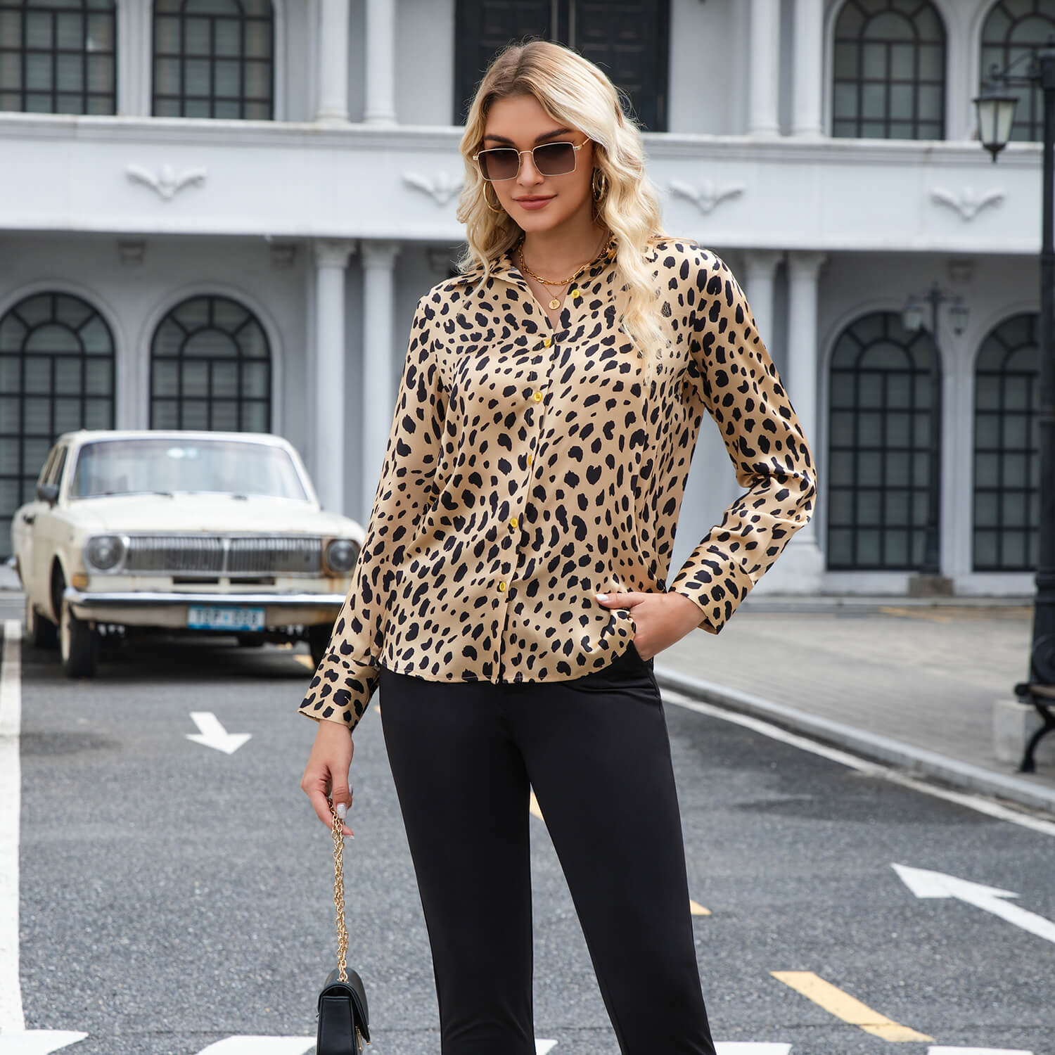 Leopard Print Silk Blouse Silk Button Down Shirt Silk Blouses for Women