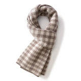 Long Knit Plaid Cashmere Scarf Checkered Cashmere Winter Scarf Taupe M