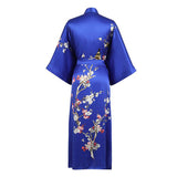 Long Silk Kimono For Women Cherry Blossom Printing Silk Robe