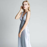 Long Silk Nightgown For Women Wide Strap V Neck Silk Nightdress