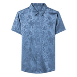 Mens Button Down Silk Shirts Short Sleeve Floral Print Silk Dress Shirt